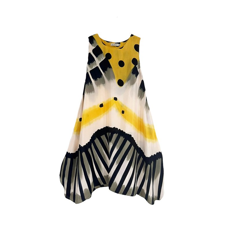 Dress Hand Paint Soft Cotton Silk for Yoga Vacation Holidays - 洋裝/連身裙 - 棉．麻 黃色