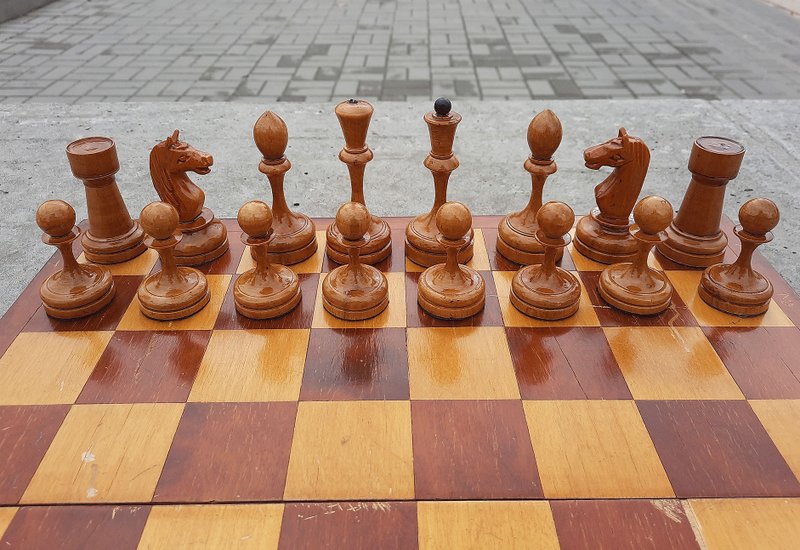 Antique artel made Soviet chess set 1950s  – old Russian weighted chess set USSR - บอร์ดเกม - ไม้ 