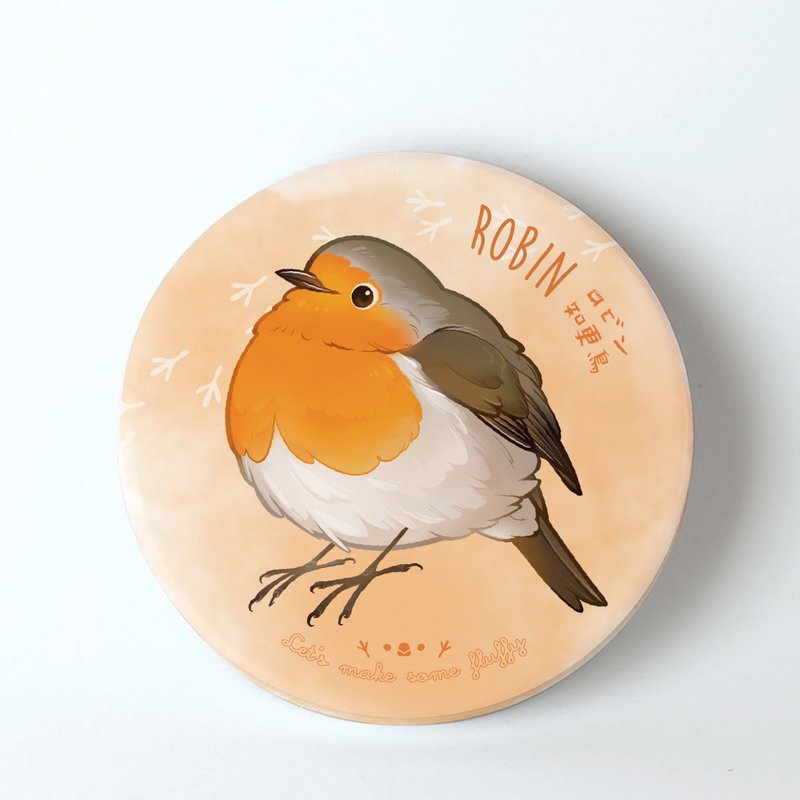 Wild Bird Ball Series-British National Bird Robin Diatomaceous Earth Coaster/Absorbent Coaster - ที่รองแก้ว - วัสดุอื่นๆ สีส้ม