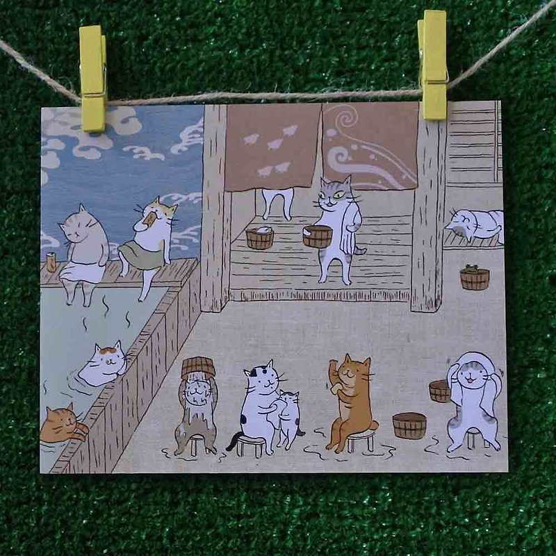 3貓小舖貓咪插畫明信片(畫家:貓小姐) – 貓咪澡堂 - 卡片/明信片 - 紙 