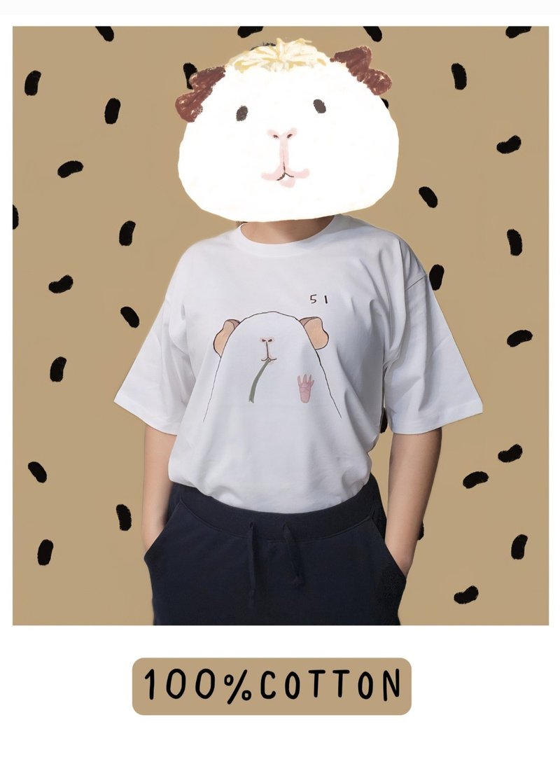 天竺鼠 純棉落肩款上衣 - 帽T/大學T - 棉．麻 白色