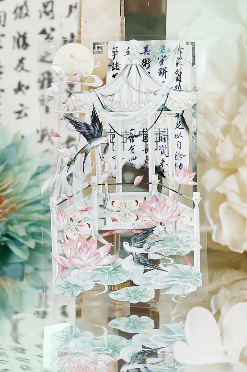 庭前花零落 東方庭園 PET 紙膠帶 貝殼光 10米卷 巨畫幅背景 - 紙膠帶/和紙/PET - 其他材質 多色
