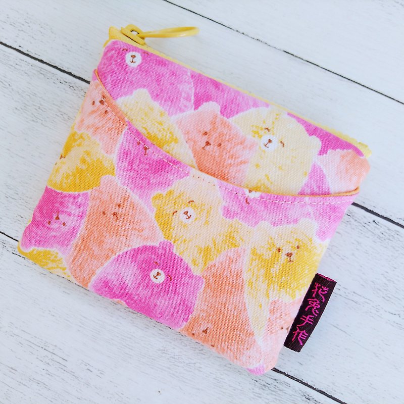 Orange cotton candy bear Japanese cotton cloth smile bag card bag coin purse beep card bag - Coin Purses - Cotton & Hemp Orange