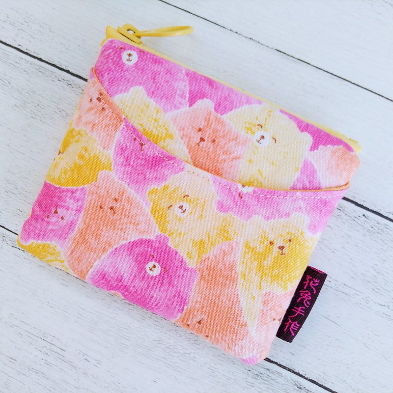 Orange cotton candy bear Japanese cotton cloth smile bag card bag coin purse beep card bag - กระเป๋าใส่เหรียญ - ผ้าฝ้าย/ผ้าลินิน สีส้ม