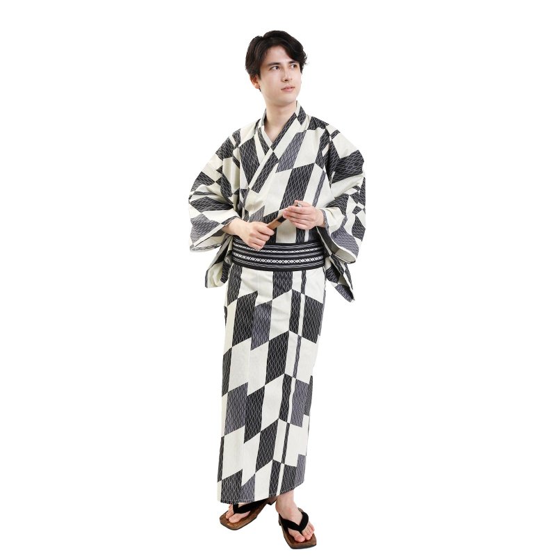 日本 和服 男士 綿 浴衣 腰封 2 件 套組 S M L Z32-13C - 其他 - 棉．麻 咖啡色