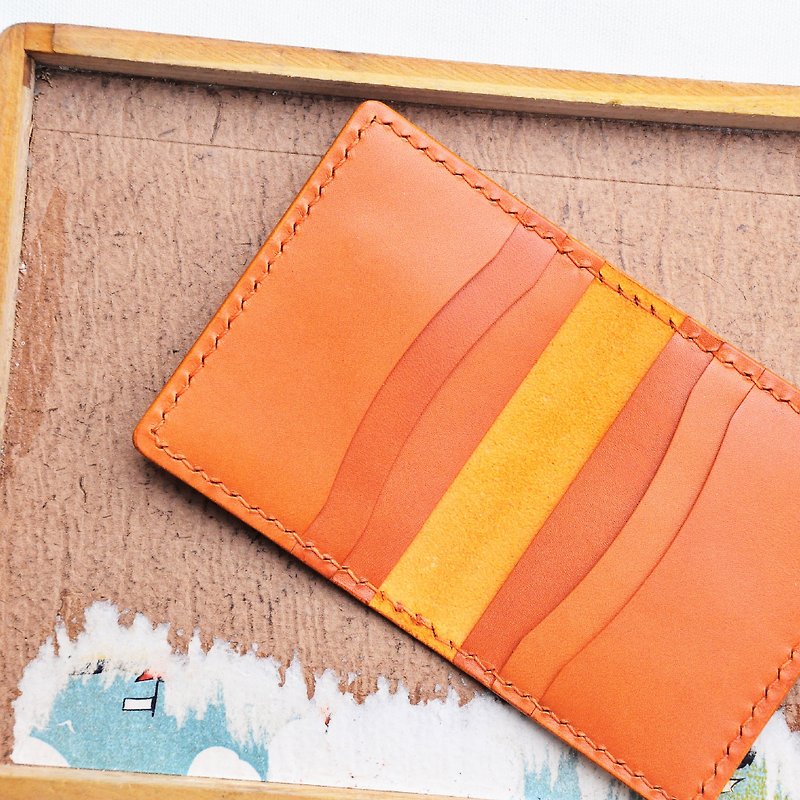 【Folding 6 Card Holders in Half—Fresh Orange Arancia】Have a good sewing leather DIY material bag handmade bag - Leather Goods - Genuine Leather Orange