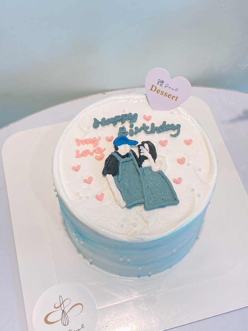 Customized Cute Couple Cake Hand-painted Portrait Cake Dessert 4-inch Cake Inscription Cake - Cake & Desserts - Fresh Ingredients 