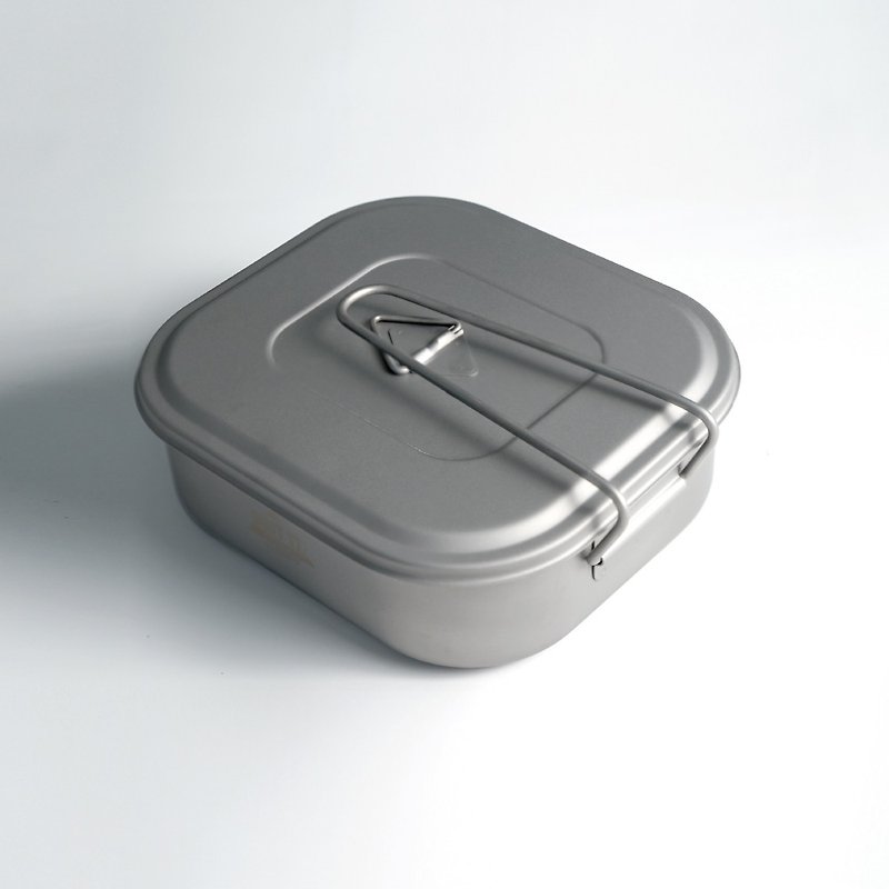 純鈦方形便當盒 純鈦餐具 登山露營碗 單層設計 可蒸 可直火加熱 - 便當盒/食物袋 - 其他金屬 銀色