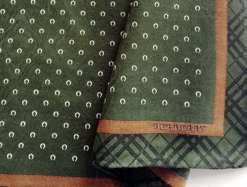 Burberry Vintage Handkerchief Green Gift for Him 20.5 x 20.5 inches - 絲巾 - 棉．麻 綠色
