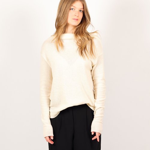KOOW silk cashmere twist thin sweater with rolled edges and soft base layer  sweater