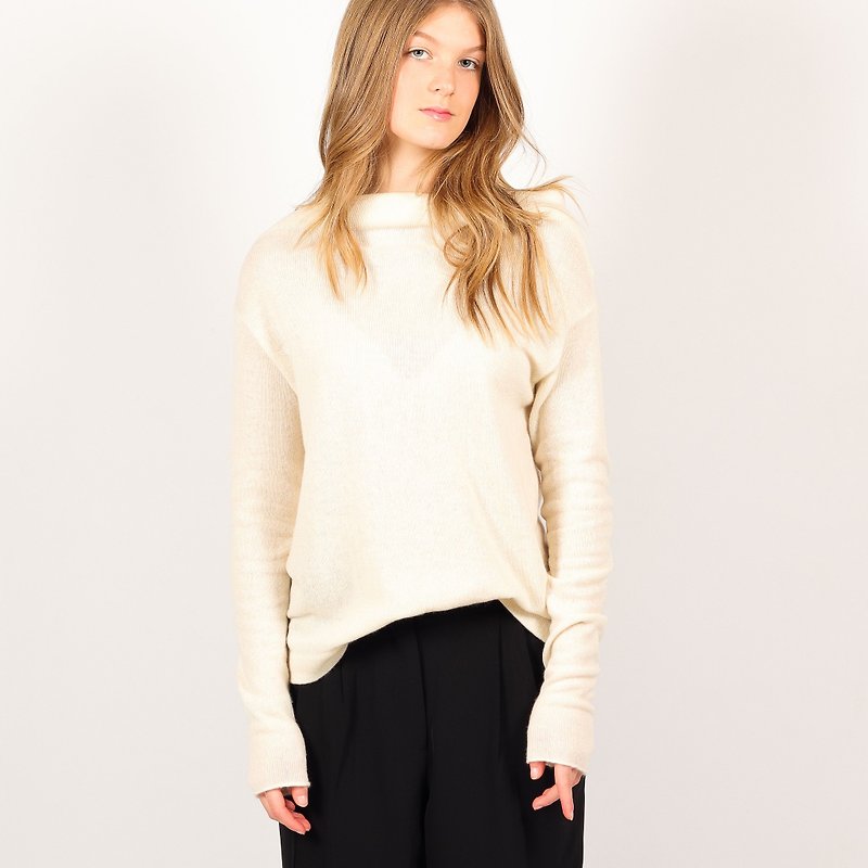 Off the shoulder cashmere sweater, cowl neck jumper, natural white pullover - 女毛衣/針織衫 - 其他材質 白色