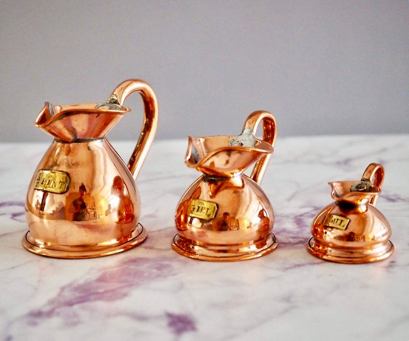 英國古董迷你紅銅量杯三件組 - 廚具 - 銅/黃銅 
