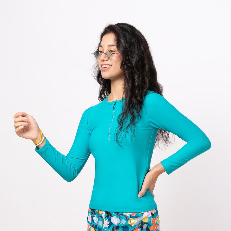 SOLID VIRIDIAN ZIPPY RASHGUARD - 女泳衣/比基尼 - 其他材質 