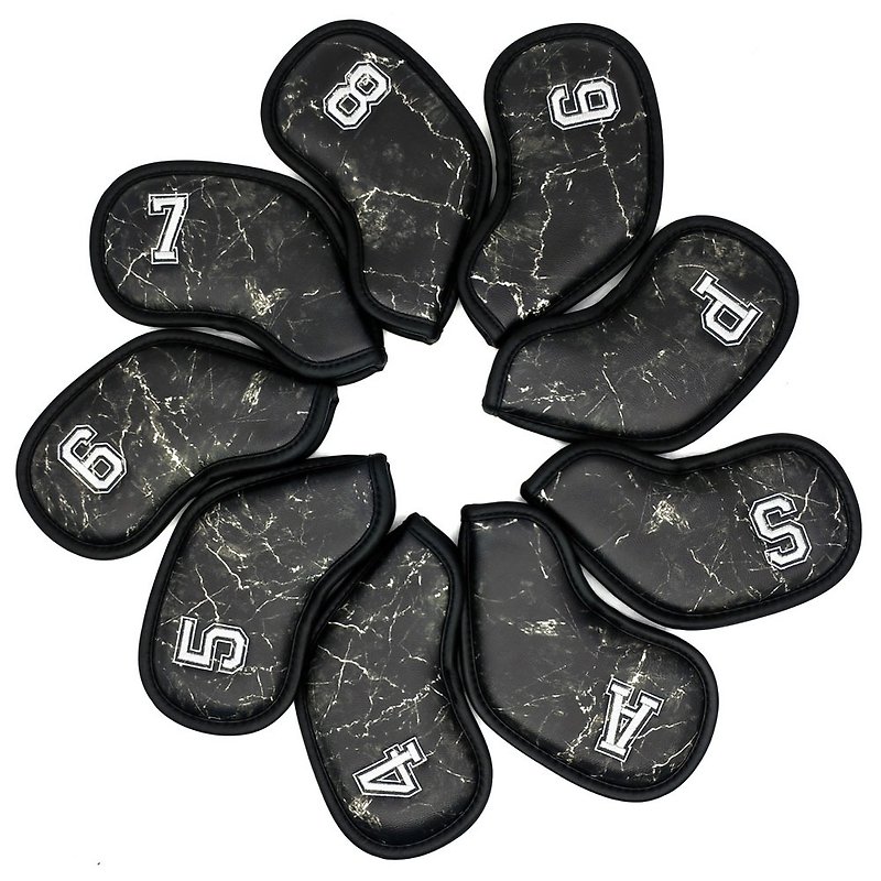 Golfix 高爾夫球防水鐵桿保護球桿套 - 一套九件 (大理石黑) - 運動配件 - 防水材質 黑色