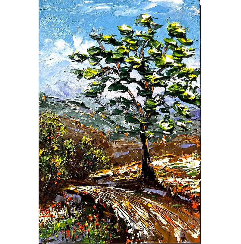 Tree Painting Landscape Original Artwork 15x10cm /6x4 inch by Oksana Stepanova - Posters - Other Materials Multicolor
