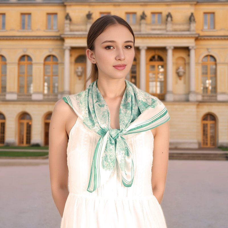 凡爾賽茹 薄荷綠 大方巾絲巾90厘米 Jardin Des Fontaines - 絲巾 - 聚酯纖維 綠色