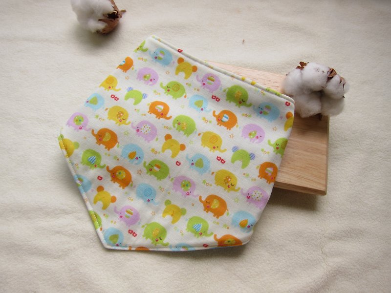 QQ elephant children - Japanese double gauze baby baby cotton triangle scarf / bibs / six yarn (yellow pink) - Bibs - Cotton & Hemp Yellow