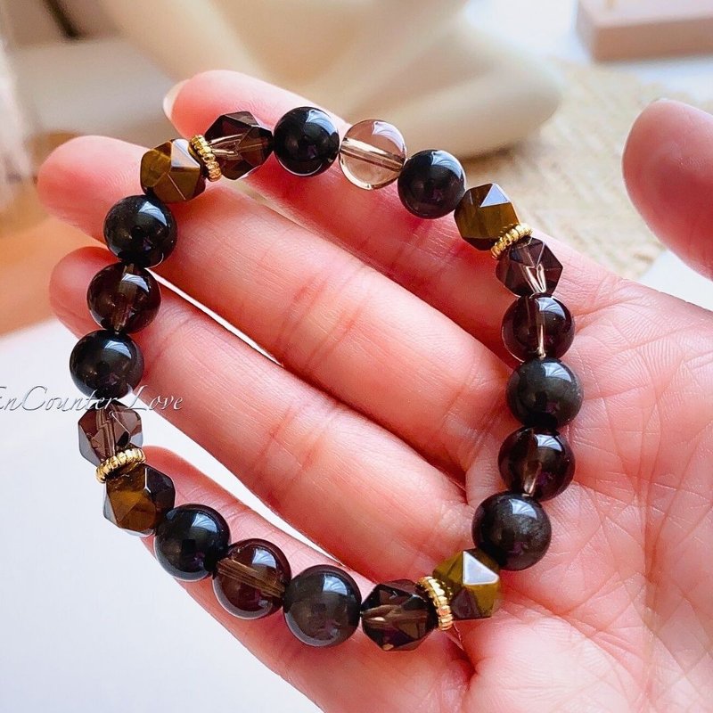 [Galaxy Black Knight] Men's Silver obsidian Stone eye citrine attracts wealth, protects against villains, and focuses on thoughts - สร้อยข้อมือ - คริสตัล สีนำ้ตาล