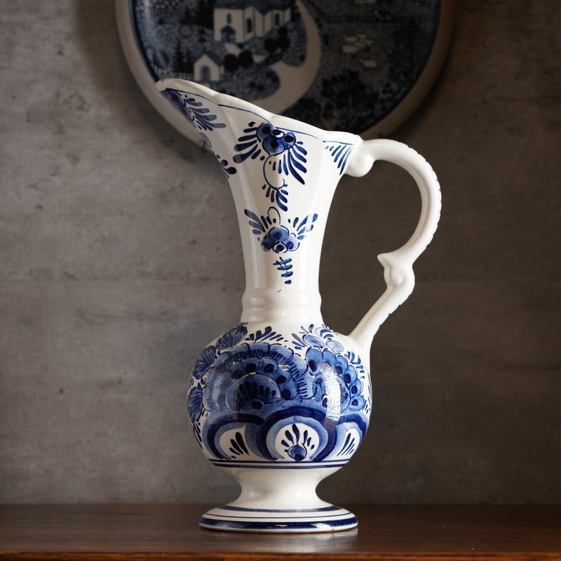 荷蘭Delft Blue風格手繪青花水壺/花器/台夫特 - 花瓶/花器 - 瓷 白色