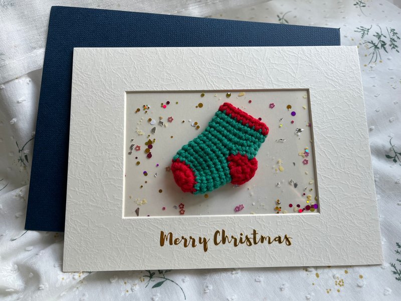 鉤織聖誕襪系列聖誕卡 - 卡片/明信片 - 紙 紅色