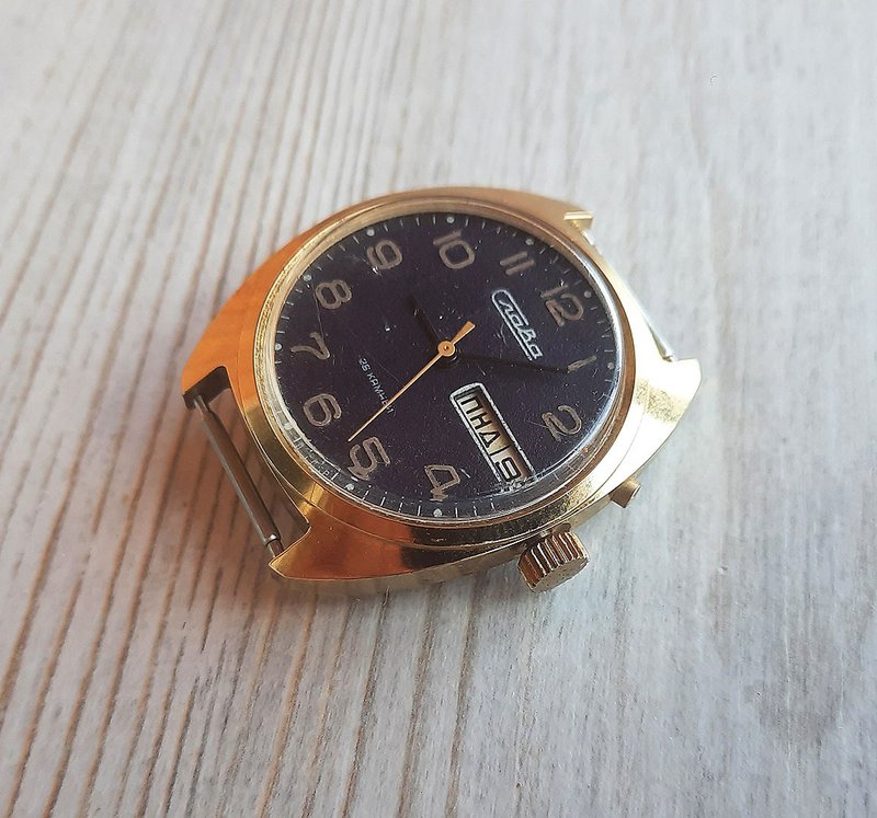 SLAVA 2427 automatic wrist watch USSR – violet dial gold plated mens watch - Men's & Unisex Watches - Other Materials Purple