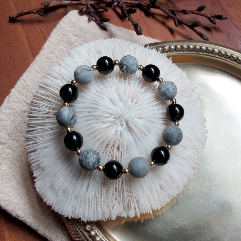 Couple Bracelet∣ Frosted Map Stone Bead Obsidian Evil Bracelet - สร้อยข้อมือ - เครื่องประดับพลอย สีเทา