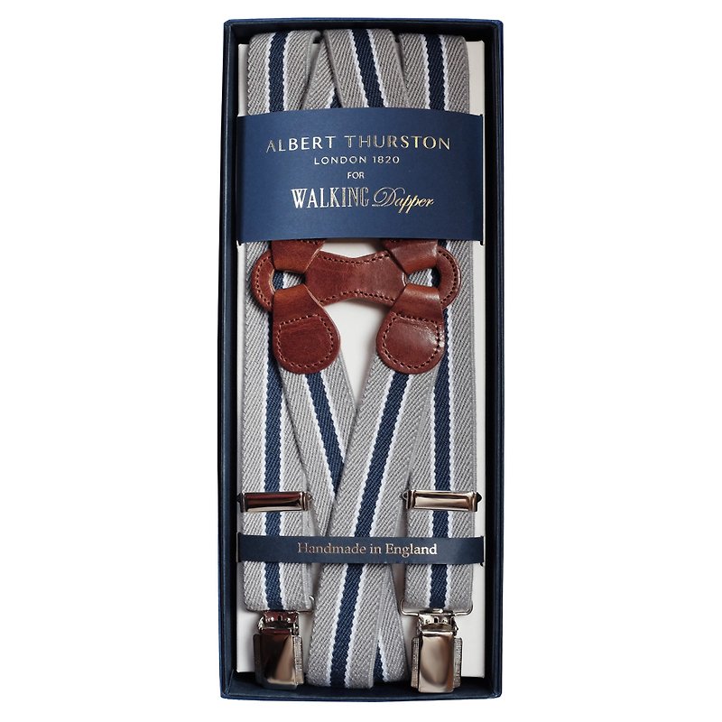 Made In England Albert Thurston Grey & Blue Braces Gentleman Suspenders - Belts - Polyester Blue