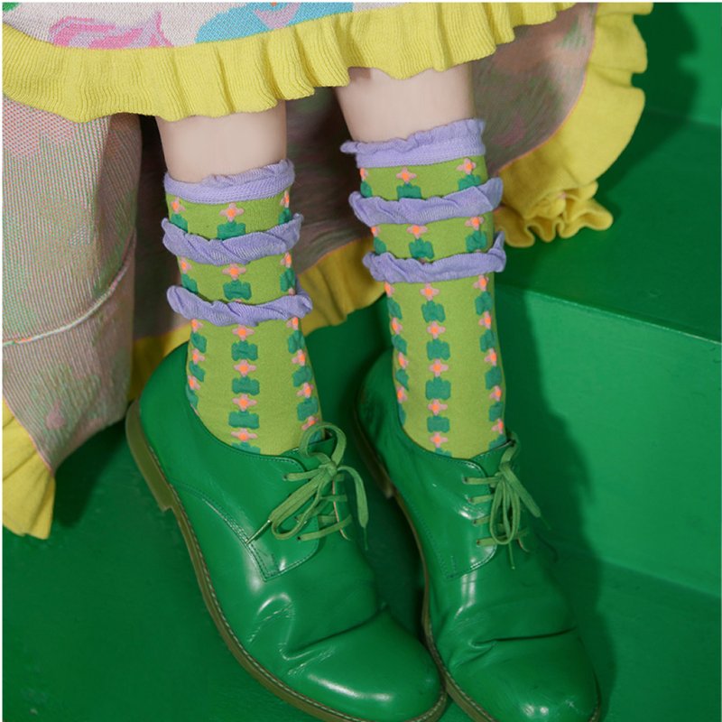 少女甜美  薄款泡泡口 立體花朵 女襪 - 襪子 - 其他材質 多色