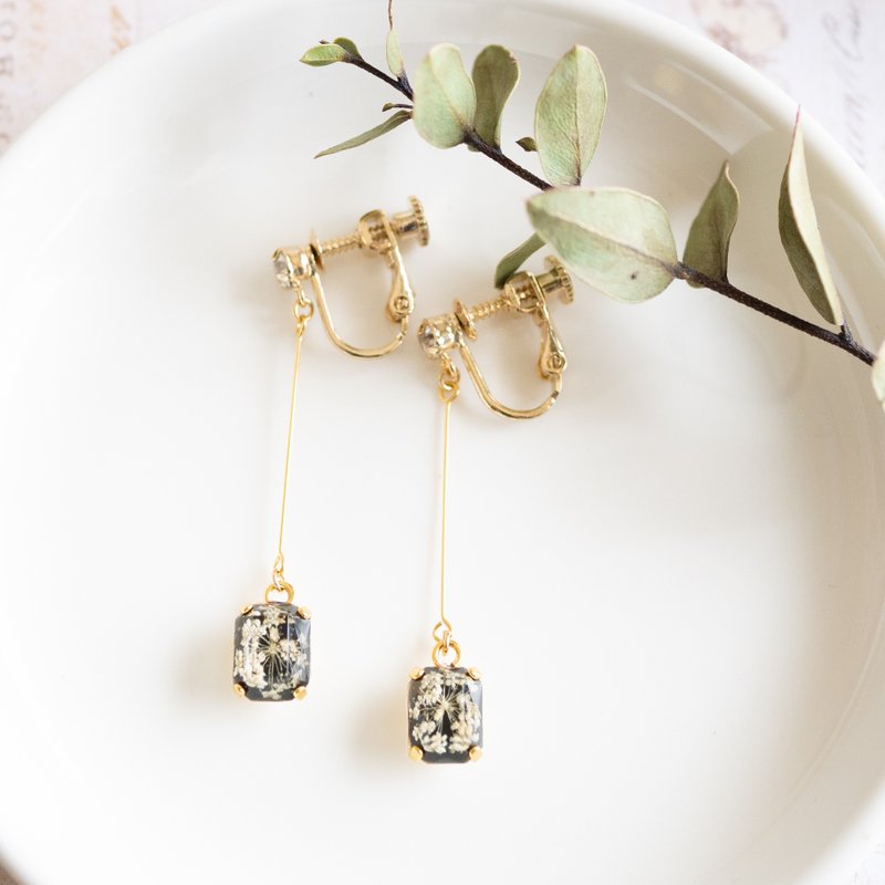 lace flower bijou Clip-On - ต่างหู - เรซิน สีดำ
