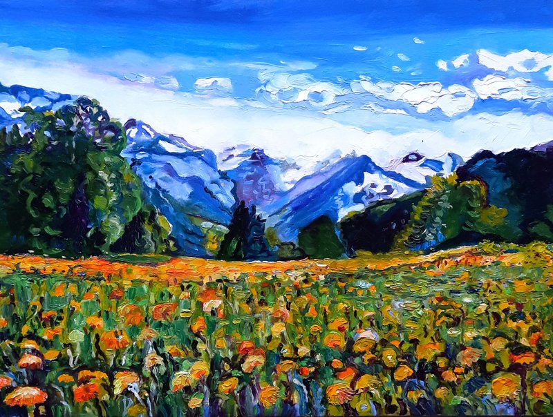 Mountain Art Original Painting  Oil On Canvas  Wall Decor - 壁貼/牆壁裝飾 - 其他材質 藍色