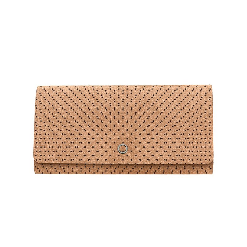 Slim long-wallet with coin spaces【Brown x Black Dot Pattern】 - อื่นๆ - หนังแท้ สีกากี