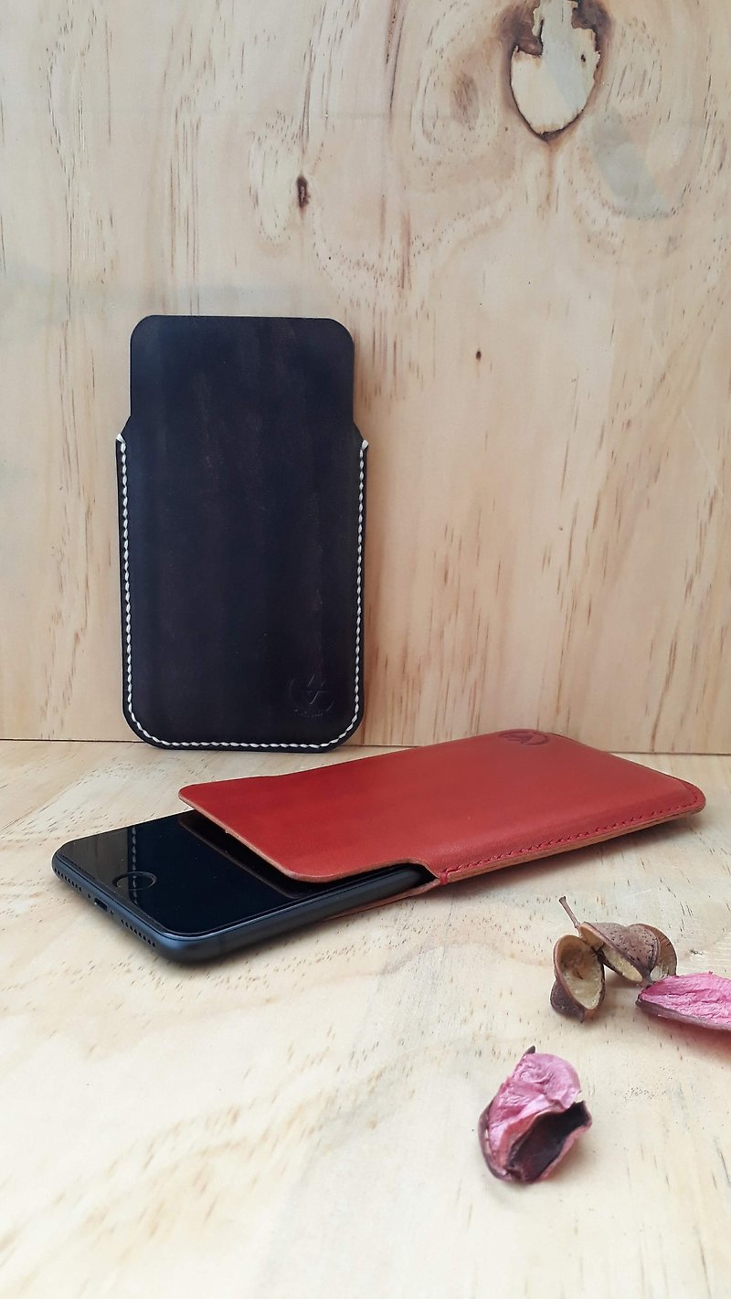 Molded mobile phone case (customized size)│Vegetable tanned leather, hand-dyed and brandable - Phone Cases - Genuine Leather Blue