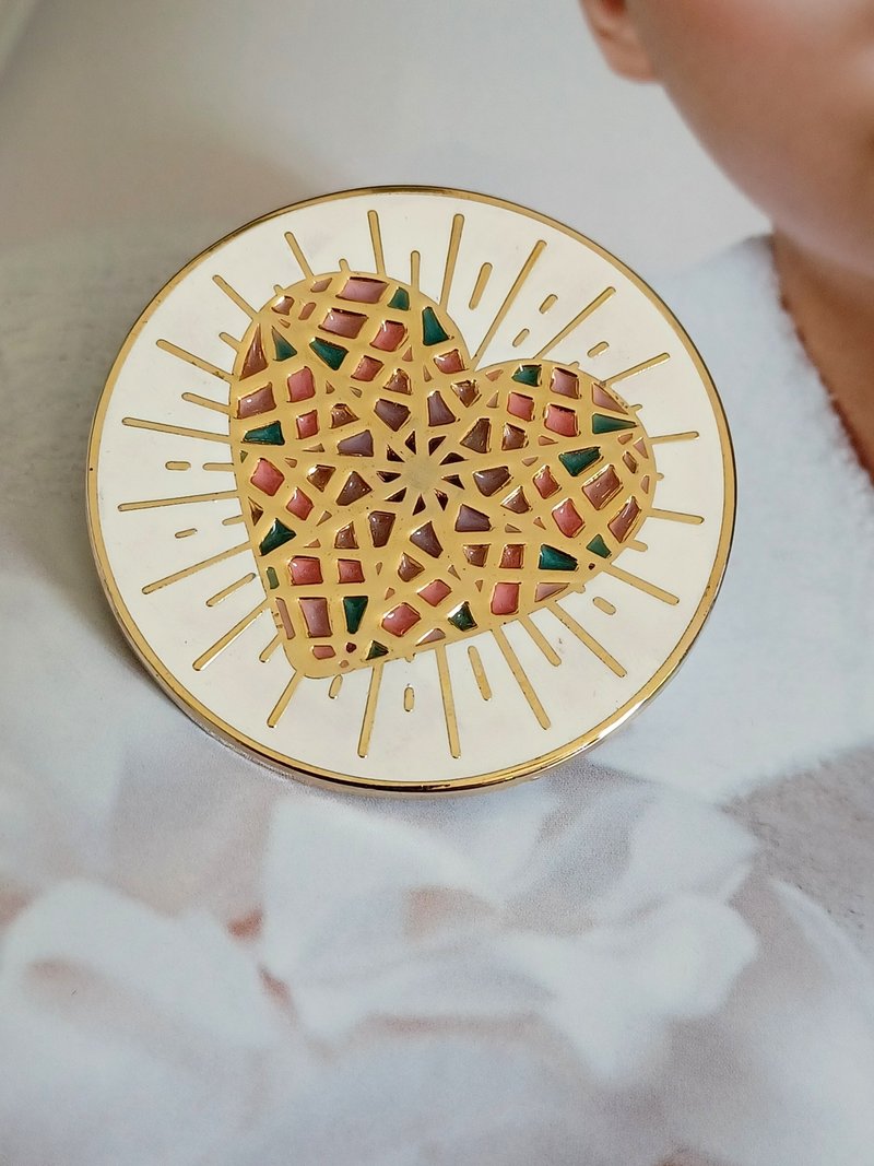 vintage jewelry  Snarky 馬賽克琺瑯心型 胸針 別針 - 胸針 - 其他金屬 