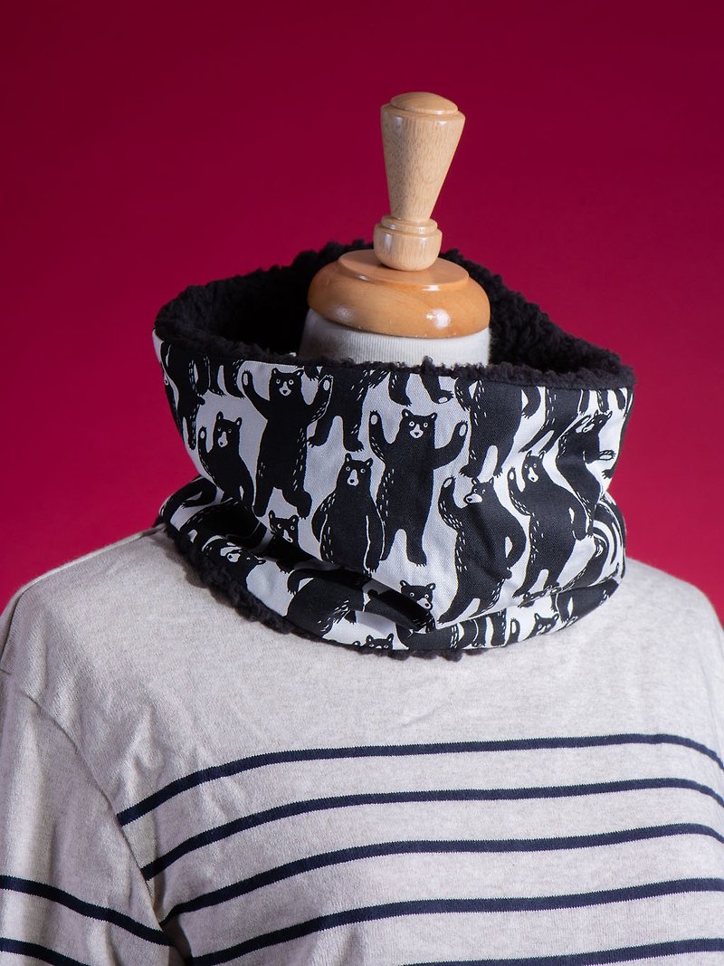 [many many bears] neck circumference # neck warm cover # scarf #Christmas exchange gift # 可爱 - Scarves - Cotton & Hemp Black