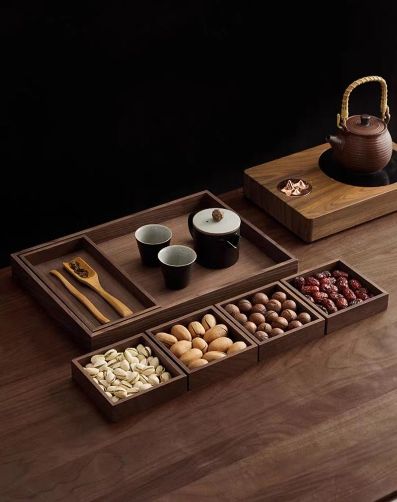 walnut tea tray,  wooden tray, including 6 pieces PinkoiENcontent - กล่องเก็บของ - ไม้ 