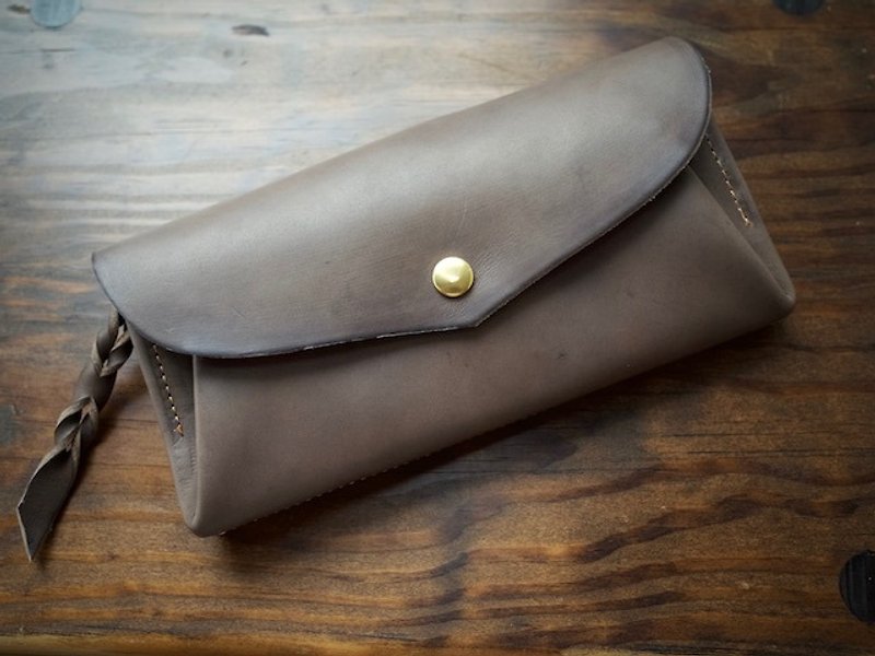 Italian leather * 12 cards long wallet "series-envelope" charcoal gray - กระเป๋าสตางค์ - หนังแท้ สีเทา