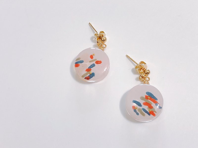 暮秋轻旅行系列- Underwater hot spring handmade hand-painted vertical ear/ear clip - Earrings & Clip-ons - Other Materials 