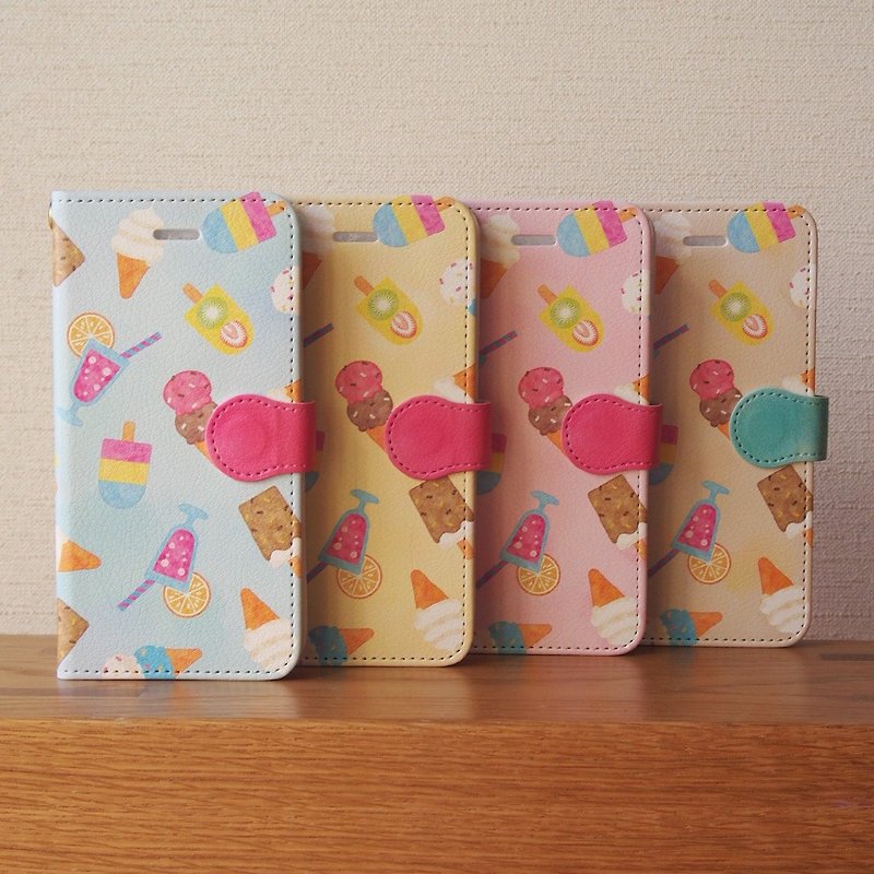 【Notebook type android phone case】Ice cream - Phone Cases - Other Materials Pink