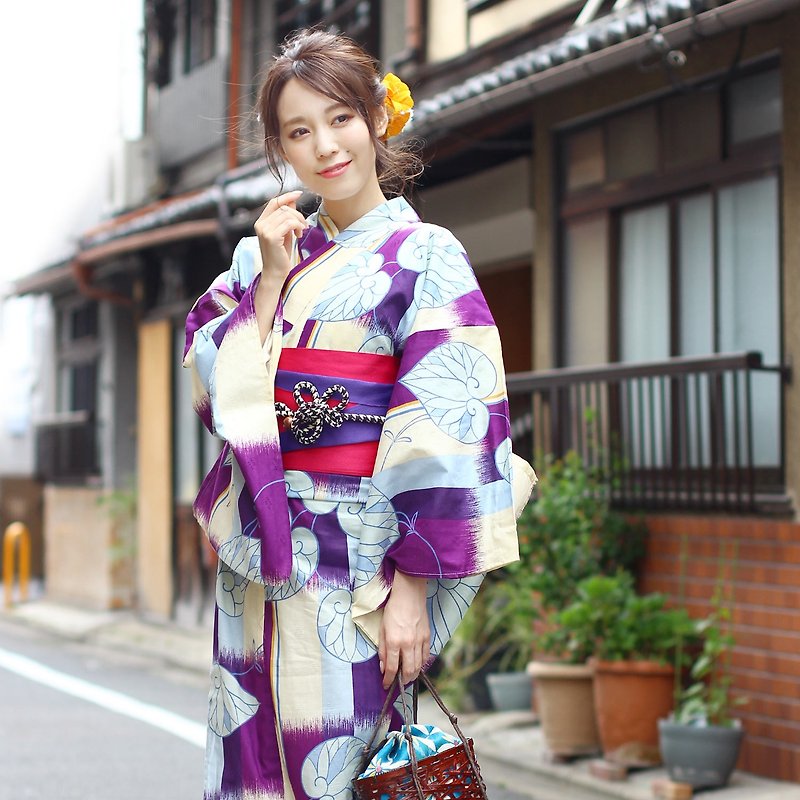Women's Domestic Dyed Yukata Belt 2 Piece Set F Size x12-2 yukata - อื่นๆ - ผ้าฝ้าย/ผ้าลินิน สีน้ำเงิน