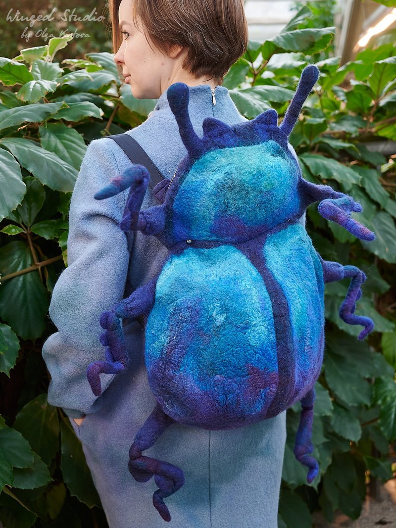 The Blue Beetle Backpack, available for purchase - กระเป๋าเป้สะพายหลัง - ขนแกะ สีน้ำเงิน