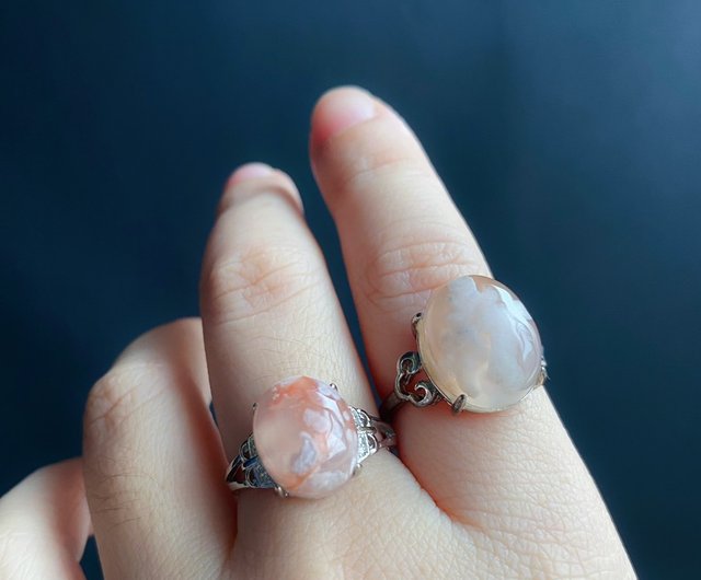天然石リング 指輪❤️ハート 水晶 花翡翠 甘