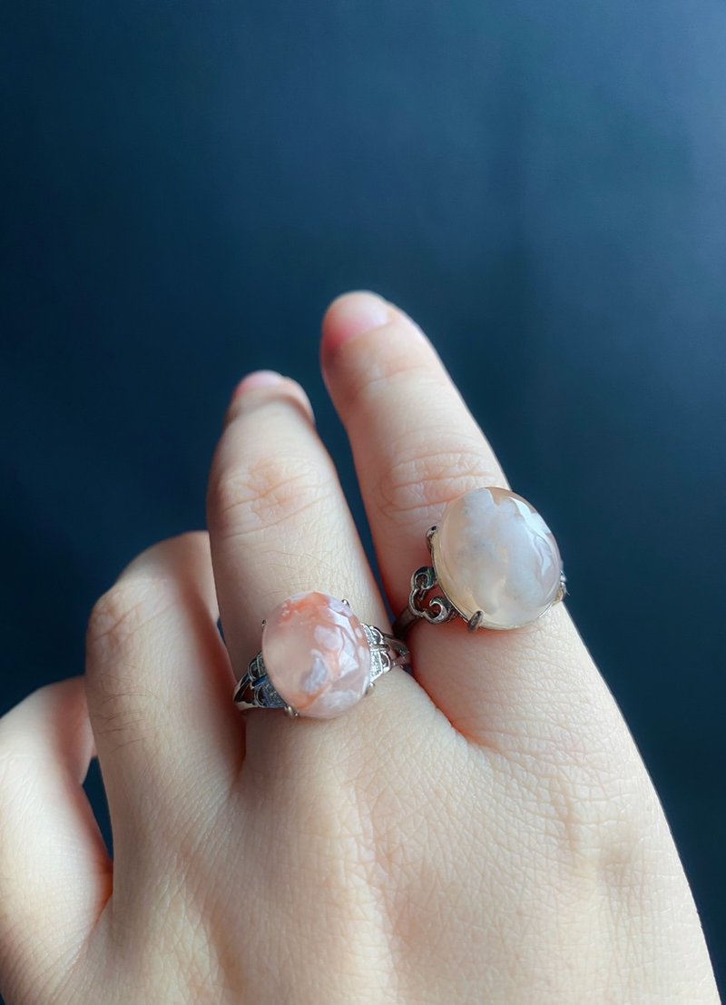 櫻花瑪瑙 小高貨 天然石 戒指 水晶 禮物 S925活動戒 ring - 戒指 - 水晶 
