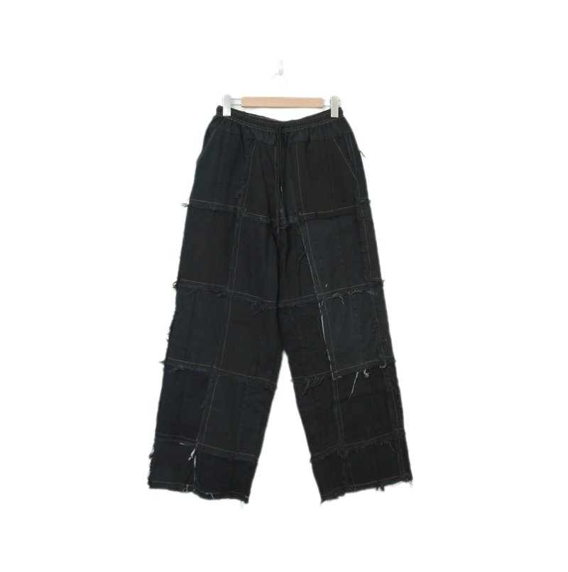 Back to Green-再製拼接褲 暗色系抽鬚//p-05 vintage pants - 男長褲/休閒褲 - 棉．麻 