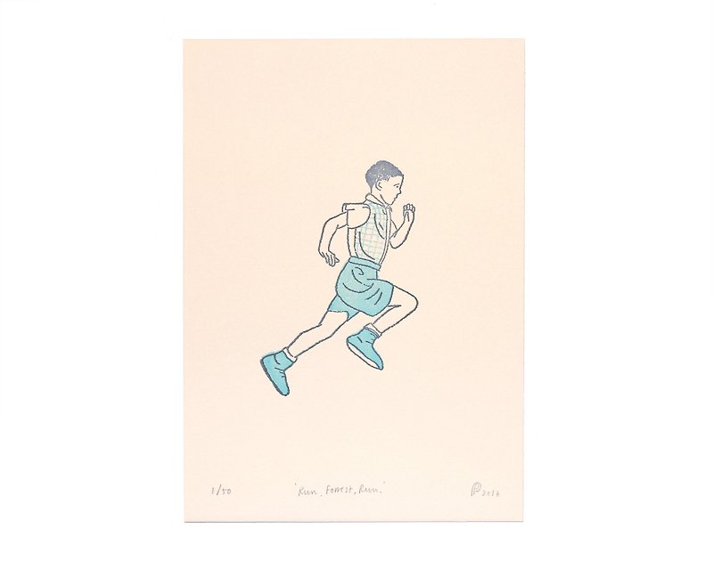 Run Forrest Run - 5x7 Letterpress Print | Limited Edition of 50 - 掛牆畫/海報 - 紙 藍色