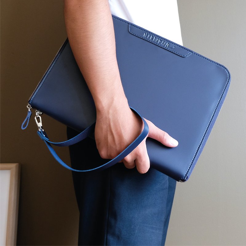 Handmade Round Zip Faux Leather Bag A4 for Macbook Air13/ iPad Free Engraving - 公事包 - 人造皮革 多色