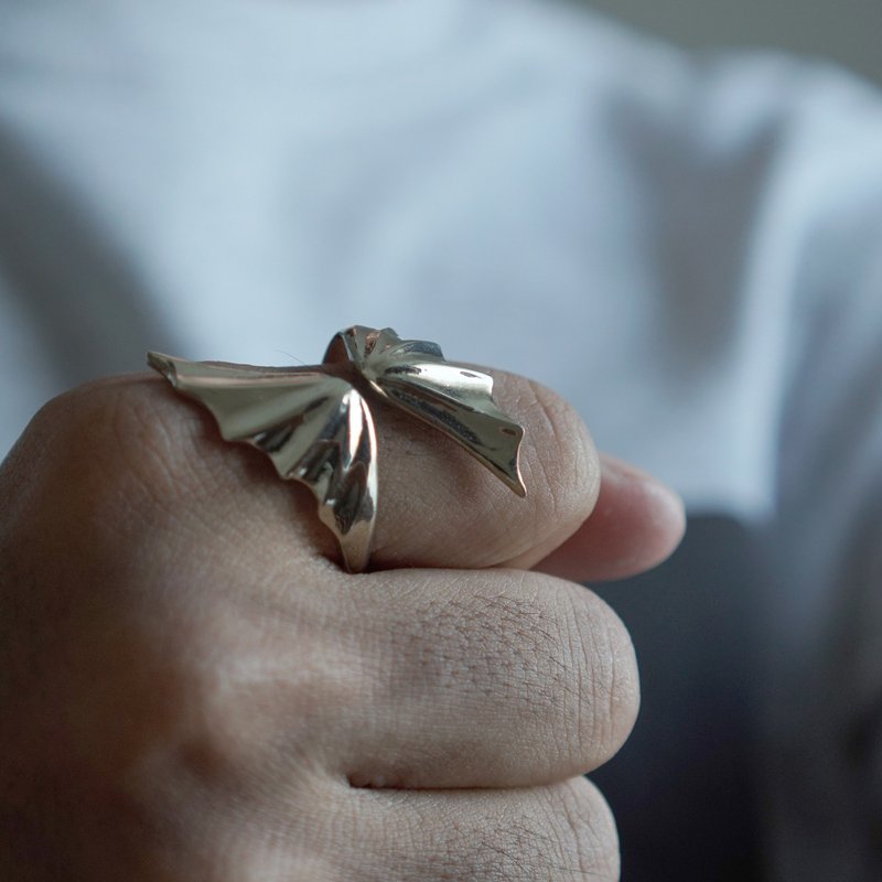 Bat Wings Ring gothic sterling silver Boho Owl Angel Bird dragon Jewelry gift - General Rings - Other Metals Silver