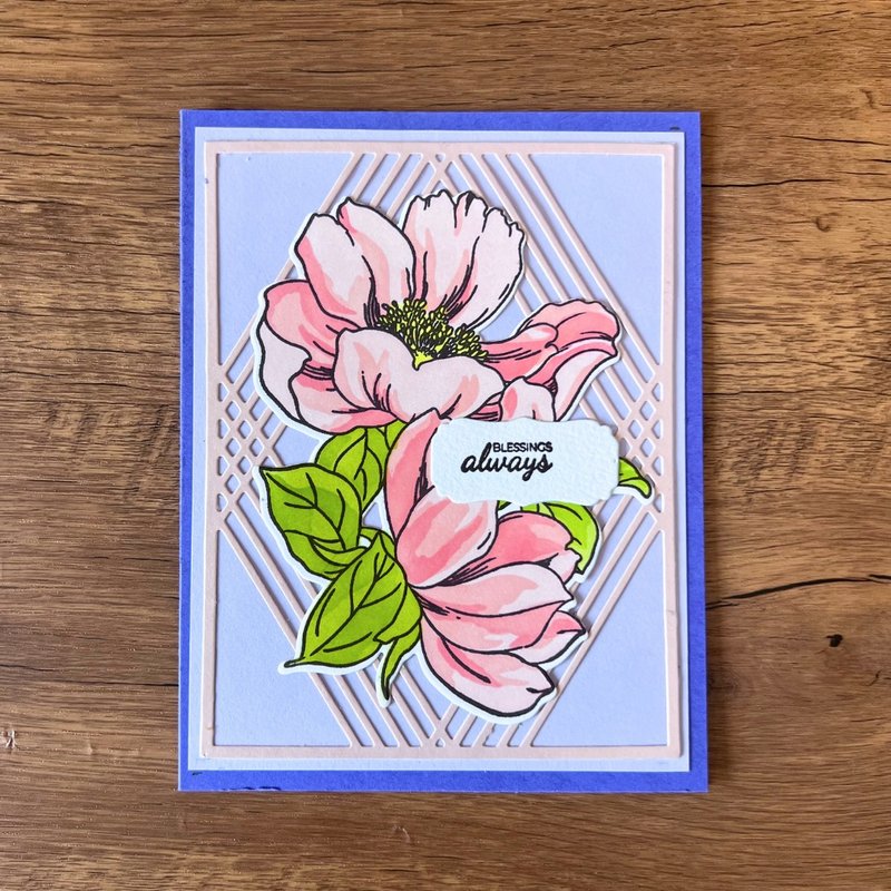 BLESSINGS always 粉紅花 菱形 背景 多用途卡 - 心意卡/卡片 - 紙 紫色