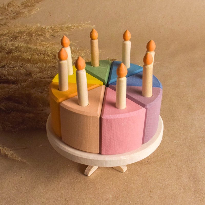 Wooden Toy Birthday Cake with Candles Best Gifts for Toddler Girls and Boys - ของเล่นเด็ก - ไม้ สึชมพู