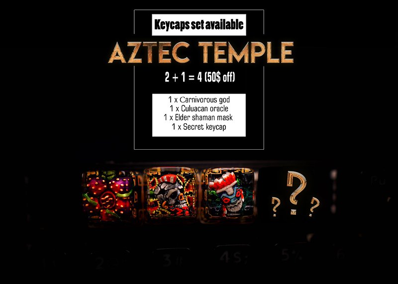 4 pcs Aztec Temple keycaps set, Premium keycaps set, Gift for boyfriend, Artisan - อุปกรณ์เสริมคอมพิวเตอร์ - เรซิน สีม่วง