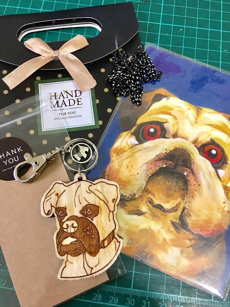 Lectra Duck♣Wooden Dog♣(Customized) Exclusive boutique key ring/necklace [Bulldog article]\Free a dog, cat, and cat postcard - Collars & Leashes - Wood 